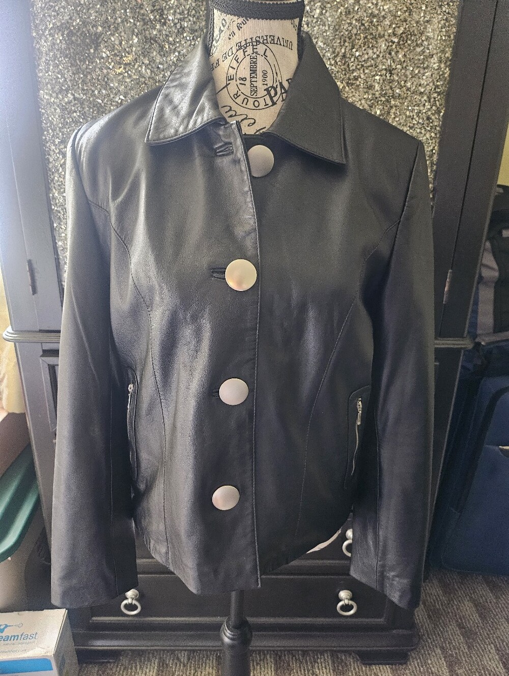 Black Leather Button-Front Women's Jacket Sz Small